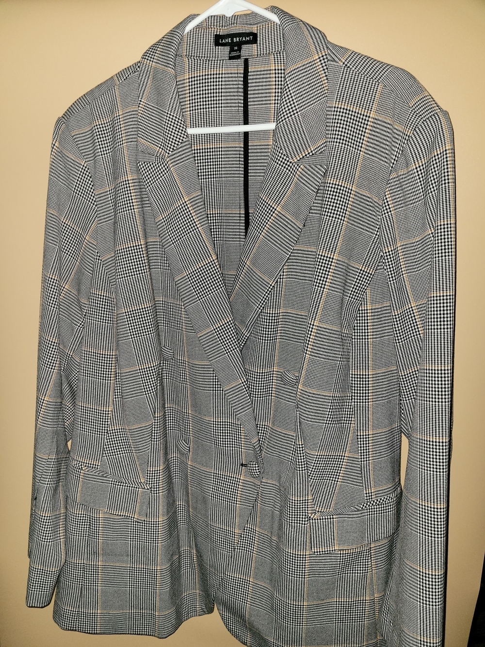 Lane Bryant Gray Plaid Blazer with Tan Windowpane Accents